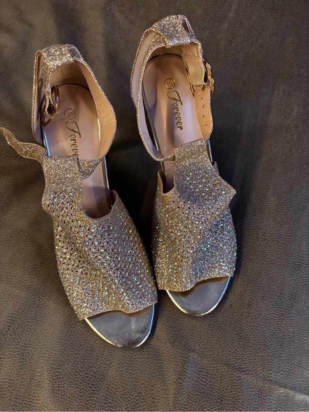 Forever 21 Glittery Gold Open-Toe Ankle Strap Heels